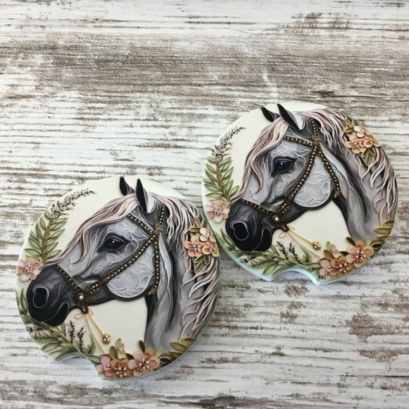 Floral Horse Paper Quilling Art Car Coasters - Set of 2 - Picture 5 of 7